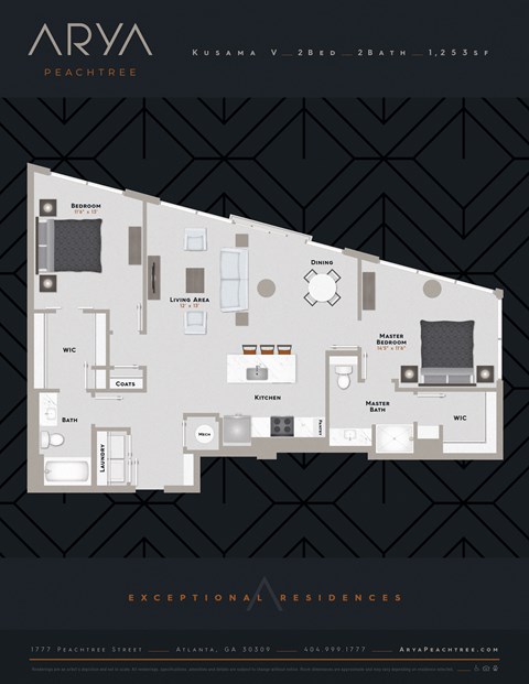 Two Bedroom Two Bath Kusama 5 floor plan at Arya Peachtree, Georgia, 30309